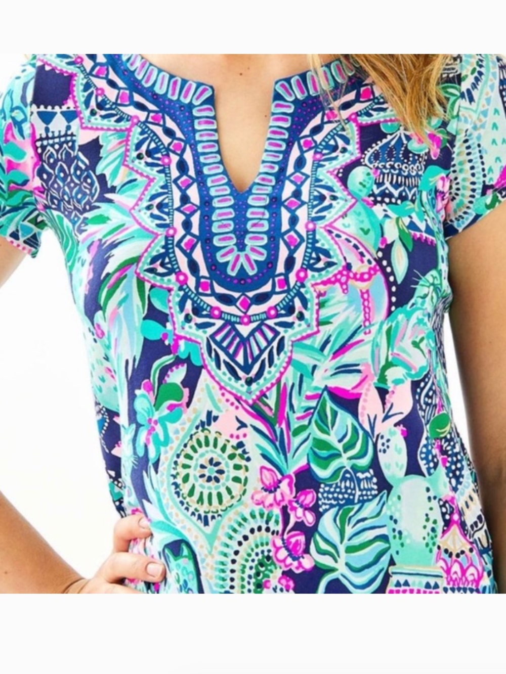 Lilly Pulitzer Alora Top Multi Lookin Sharp Engineered Short Sleeve Shirt XS